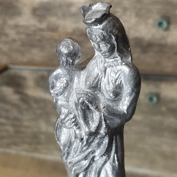 Vintage Solid Pewter Virgin Mary Holding Child Jesus - 4" - Picture 2 of 5